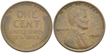 США 1 ЦЕНТ 1945 ЛИНКОЛЬН KM А132 медь цинк 218-933