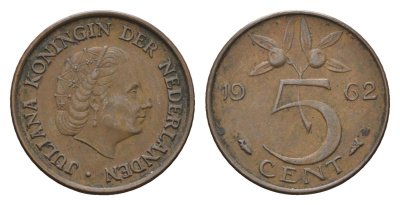 Нидерланды 5 центов 1962 Юлиана (1948-1980) KM 181 бронза 4685-122