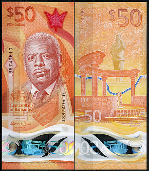 Барбадос 50 долларов 2022 Эррол Бэрроу, площадь независимости Pick 84 пластик UNC (пресс)   00-00