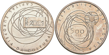 Португалия 500 эскудо 2001 Порту - Культурная столица Европы KM 733 серебро  BU  4587-632
