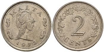Мальта 2 цента 1972 Пентесилея, царица амазонок KM 9 медь цинк 4154-664