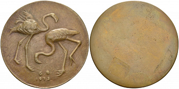 ЕВРОПА МЕДАЛЬ 1972 ФЛАМИНГО, МЕДАЛЬЕР G.B., ДИАМЕТР 50 ММ. ВЕС 47,5 ГР. бронза 1080-7-41