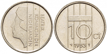 НИДЕРЛАНДЫ 10 ЦЕНТОВ 1983 БЕАТРИКС KM 203 никель 4547-924