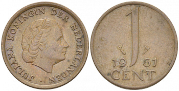 Нидерланды 1 цент 1961 Юлиана (1948-1980) КМ 180 бронза 3457-1211