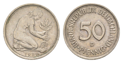 ФРГ 50 пфеннигов 1980 D KM 109.2, J. 384a медно-никель 4632-221