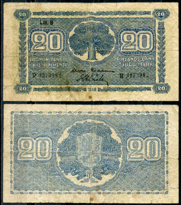 Финляндия 20 марок 1945 литера "B" Pick 86a (22) бумага 8614-19-4-2