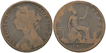 Великобритания 1 пенни 1879 Виктория (1837-1901) KM 755, Spink 3954 бронза 115-1223