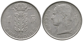 Бельгия 1 франк 1951 Belgique KM 142.1 медно-никель 259-752