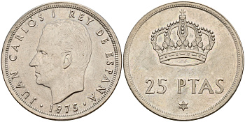 Испания 25 песет 1975 (77) Хуан Карлос I (1975-2014) KM 787 медно-никель    4601-953