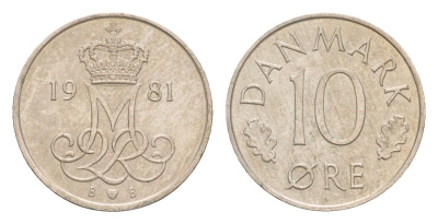 Дания 10 эре 1981 Маргрете II (1972-2024) KM 860 медно-никель 4651-827