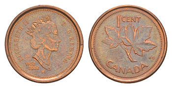Канада 1 цент 2002 Елизавета II (1952-2022), кленовый лист KM 445b сталь плакированная медью 4630-624
