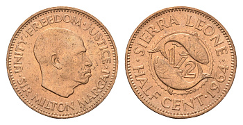 Сьерра-Леоне 1/2 цента 1964  KM 16 бронза  UNC  M81-11