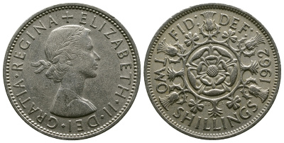 Великобритания 2 шиллинга (флорин) 1962 Елизавета II (1952-2022) KM 906, Spink 4146 медно-никель 4382-413