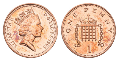 Великобритания 1 пенни 1995 Елизавета II (1952-2022) KM 935a, Spink 4391 (B4) сталь плакированная медью UNC 4696-766