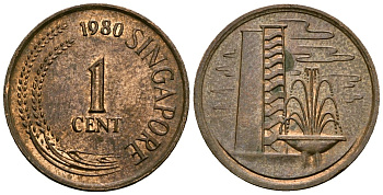 Сингапур 1 цент 1980 KM 1a сталь плакированная медью 4136-852