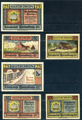 Хорнебург (Пруссия, Ганновер) полный набор из 3 нотгельдов (25, 50 и 75 пфеннигов) 1921 бумага UNC (пресс) 7555-51-1-1