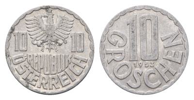 Австрия 10 грошей 1953 KM 2878 алюминий 201-234