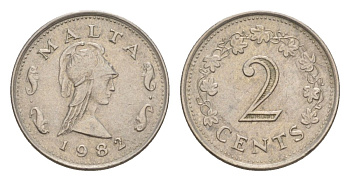 Мальта 2 цента 1982 Пентесилея, царица амазонок KM 9 медно-никель aUNC 4632-854