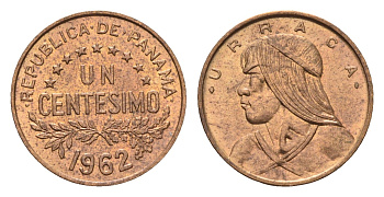 Панама 1 сентесимо 1962 Уррака KM 22 бронза UNC 4614-431