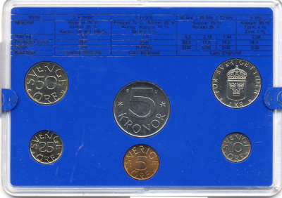 Швеция набор монетного двора из 6 монет 1980 в пластике, Карл XVI Густав (1973- ) KM MS15 UNC 4-3-6-119