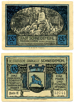 Шнейдемюль (SCHNEIDEMUHL) 1,5 марки 1922 нотгельд (KONTO Е), земля Померания Grabowski 1191.1b бумага 2196-1-2-2