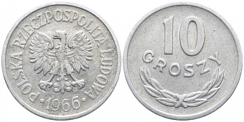 Польша 10 грошей 1966 MW KM AA47, Parchimowicz 206e алюминий 112-457