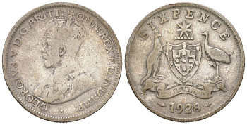 Австралия 6 пенсов 1928 Георг V (1910-1936) KM 25 серебро 4611-545