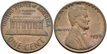 США 1 цент 1959 Авраам Линкольн KM 201 медь цинк 4564-323