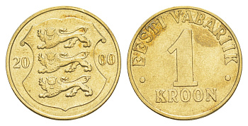Эстония 1 крона 2000 KM 35 латунь UNC 4646-1233