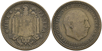 Испания 1 песета 1953 (54) Франсиско Франко (1939-1975) KM 775 алюминиевая бронза 3336-154
