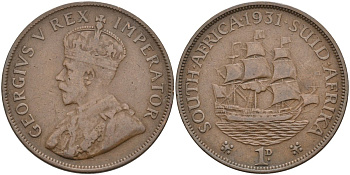 ЮАР 1 пенни 1931 Георг V (1910-1936) KM 14.3 бронза 4574-1146