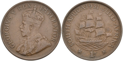 ЮАР 1 пенни 1931 Георг V (1910-1936) KM 14.3 бронза 4574-1146