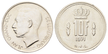 Люксембург 10 франков 1971 Великий герцог Жан (1964-2000) KM 57 никель 4642-134