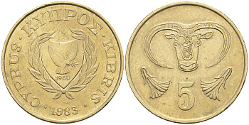 Кипр 5 центов 1983 голова быка KM 55.1 никель латунь    4595-927