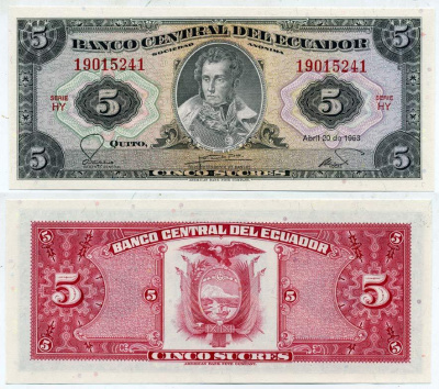 Эквадор 5 сукре 1983 Антонио Хосе Сукре Pick 108 b бумага UNC (пресс) 7217-28-3
