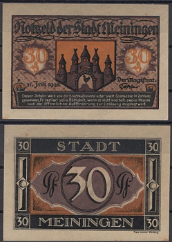 Майнинген 30 пфеннигов 1921 DeNG 2 877.4 бумага UNC (пресс) 8613-62-2-2