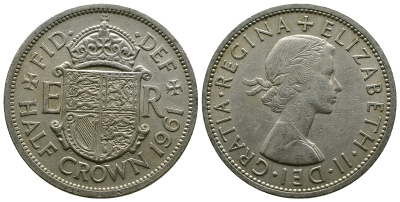Великобритания 1/2 кроны 1961 Елизавета II (1952-2022) KM 907, Spink 4145 медно-никель 4381-346
