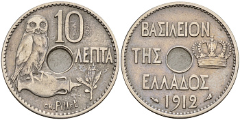 Греция 10 лепта 1912 сова, год тип KM 63 никель    4161-645