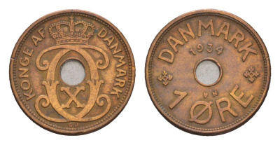 Дания 1 эре 1934 N, Кристиан X (1912-1947) KM 826 бронза 4658-149