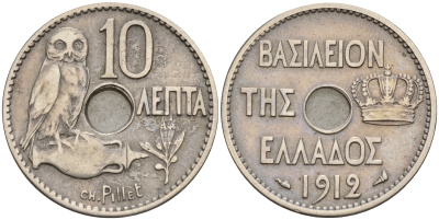 Греция 10 лепта 1912 сова, год тип KM 63 никель    4161-645