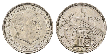 Испания 5 песет 1957 (73) Франсиско Франко (1939-1975) KM 786 медно-никель 4707-332