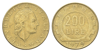 Италия 200 лир 1979 R, шестерня KM 105 алюминиевая бронза 4704-844