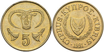Кипр 5 центов 1991 KM 55.3 никель латунь 4141-953