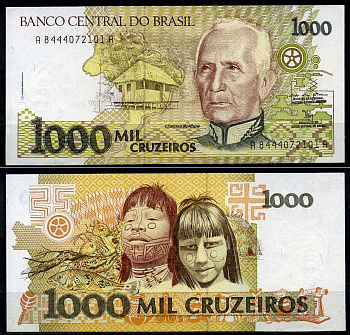 Бразилия 1000 крузейро ND (1991) серия A 8444, Кандиду Рондон Pick 231 b бумага UNC (пресс) 2197-44-3-2
