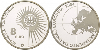 Португалия 8 евро 2004 INCM, расширение Европейского Союза KM 753a серебро PROOF 11-241-33