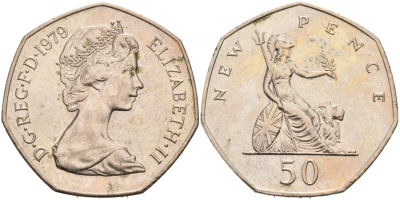 Великобритания 50 пенсов 1979 Елизавета II (1952-2022) KM 913, Spink 4223 (H1) медно-никель aUNC 88-541