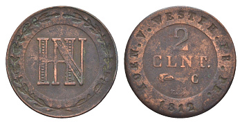 Вестфалия 2 сантима 1812 C, Жером Бонапарт (1807-1813) KM 90, ASK 40 медь 633-1222