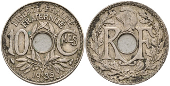 Франция 10 сантимов 1935 KM 866a, Le Franc 138.3 медно-никель 4143-1021