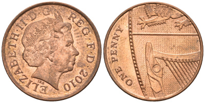Великобритания 1 пенни 2010 Елизавета II (1952-2022) KM 1107, Spink B6 сталь плакированная медью 4609-723