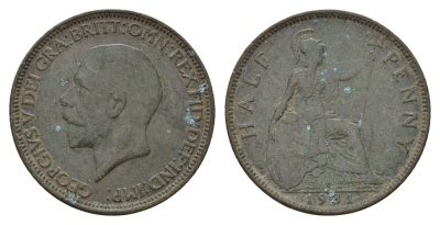 Великобритания 1/2 пенни 1931 Георг V (1910-1936) KM 837, Spink 4058 бронза 4675-412
